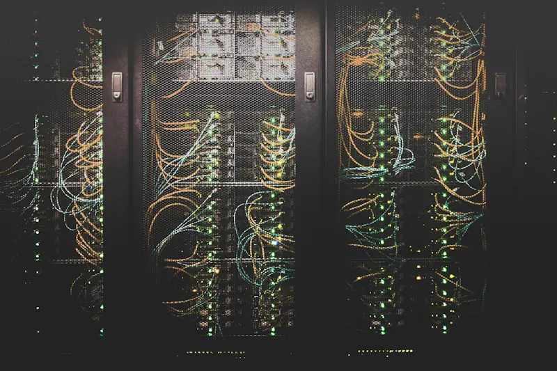 Network cables running through server racks